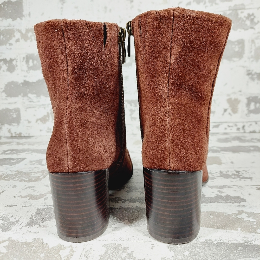 New Nordstrom Novanna Brown Suede Square Toe Block Heel Booties X207 - Picture 5 of 11